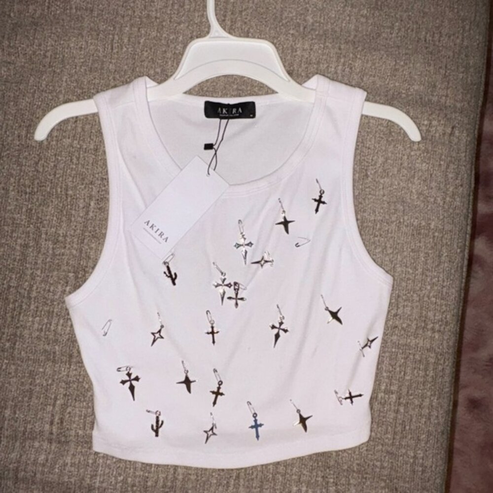 AKIRA White Cross Graphic Tank Top